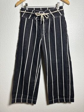 BDG 
Black and White Vertical Stripe Wide-Leg Pants with Drawstring Rope